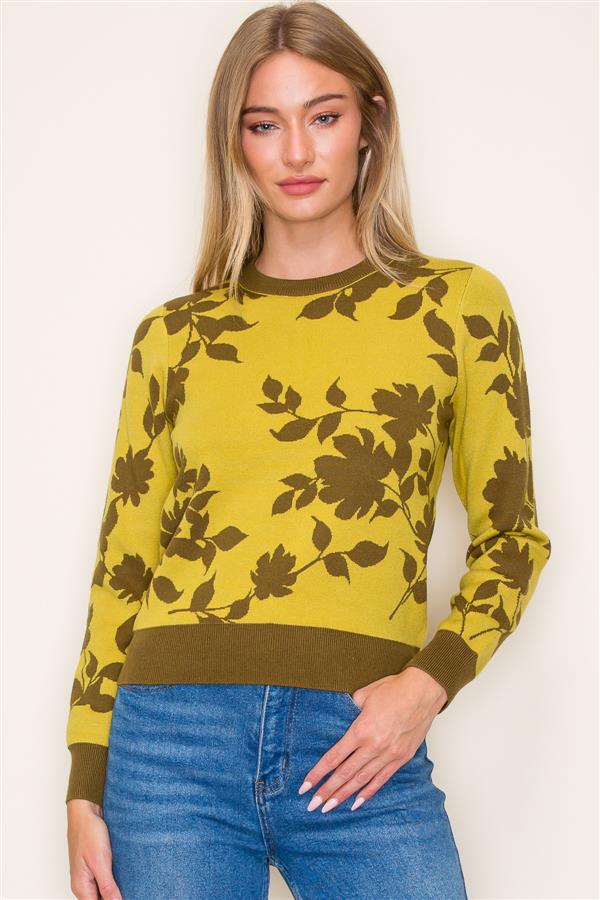 Rachel Floral Jacquard Sweater - Chartreuse & Bronze