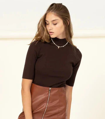 Audrey Mock Neck Sweater - Dark Brown