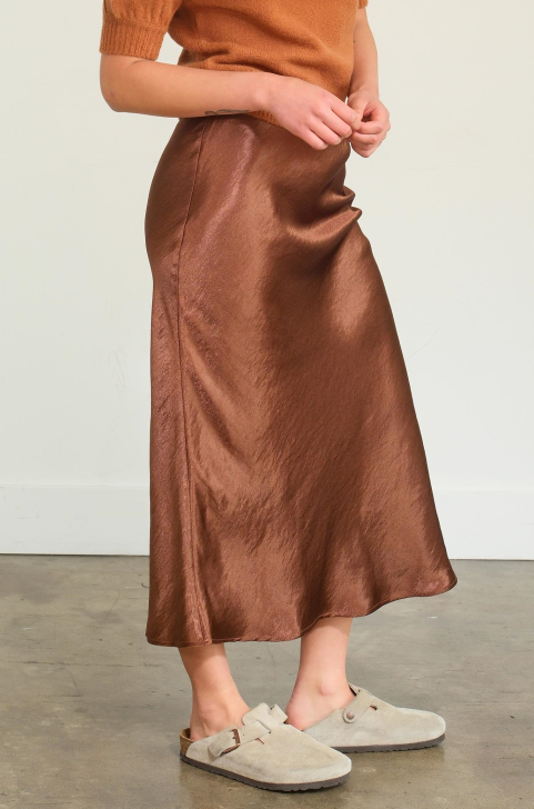 Mandy Satin Slip Skirt - Chocolate