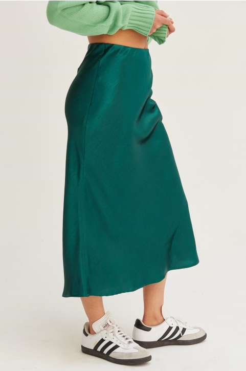 Mandy Satin Slip Skirt - Pine Green